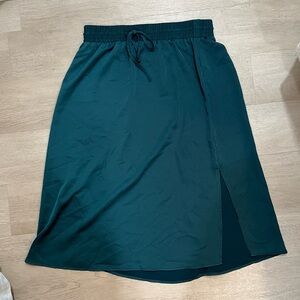 Silky Teal Skirt with elastic waist and slit, Size M